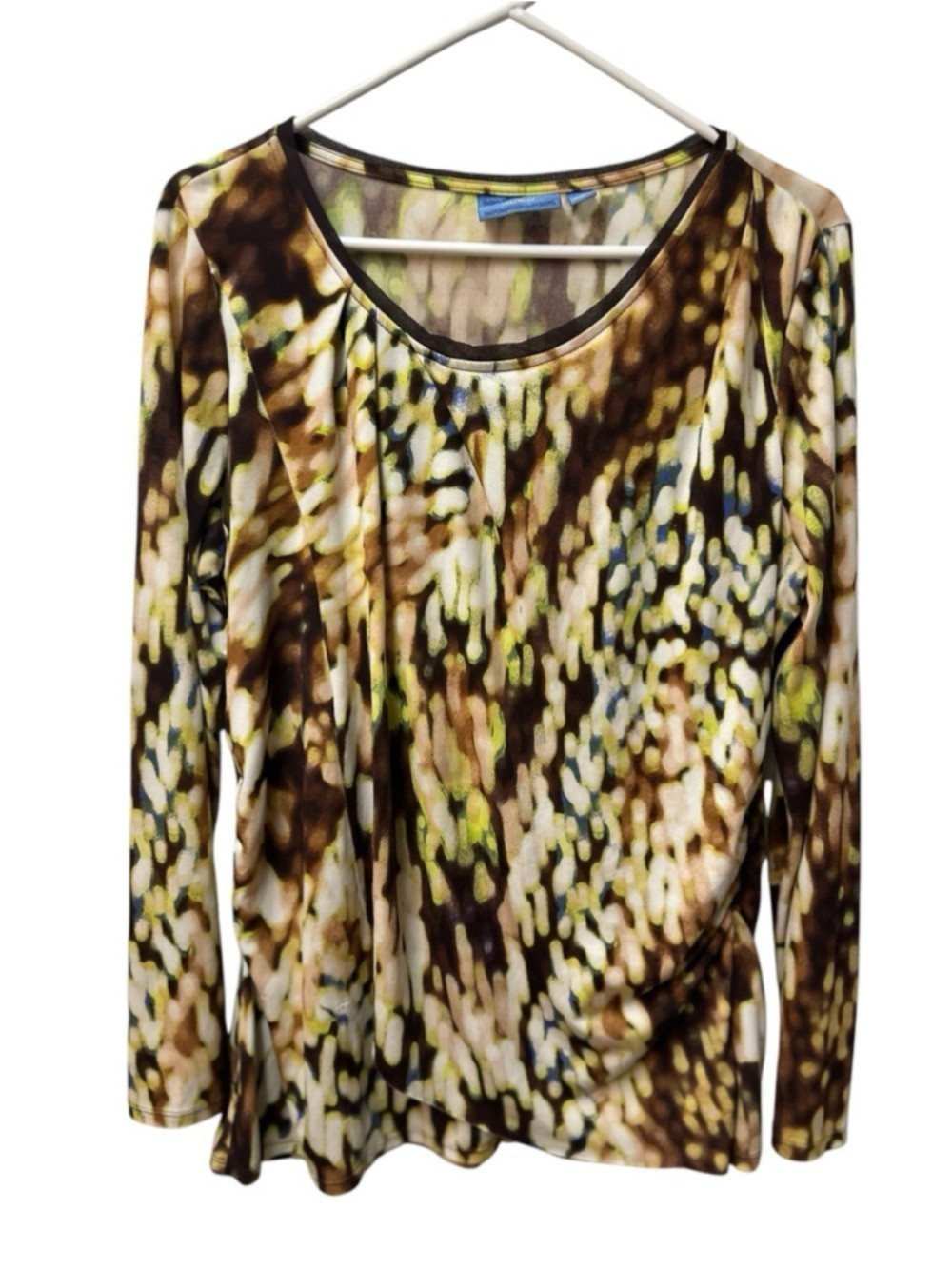 Simply Vera Wang Abstract Career Tunic Blouse Womens Large Long Sleeve Faux Wrap